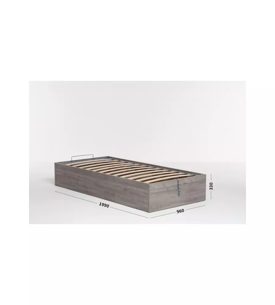 Letto singolo 'bed box' rovere grigio con rete e contenitore, 90x190 cm